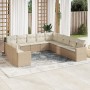 Set de sofás de jardín 11pzas con cojines ratán sintético beige de , Sofás modulares de exterior - Ref: Foro24-3251525, Preci...