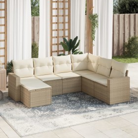 7-teiliges Gartensofa-Set und beige synthetische Rattankissen von , Modulare Sofas für den Außenbereich - Ref: Foro24-3251635...