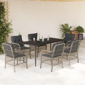 7-teiliges Garten-Esszimmerset und Kissen synthetisches Rattan hellgrau von , Gartensets - Ref: Foro24-3212170, Preis: 697,99...