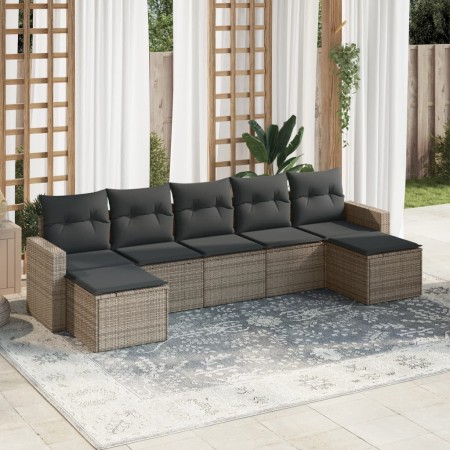 Set de sofás de jardín 7 piezas con cojines ratán PE gris de , Sofás modulares de exterior - Ref: Foro24-3251677, Precio: 479...