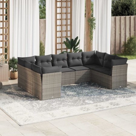 Garden furniture set 9 pieces and gray synthetic rattan cushions by , Garden sets - Ref: Foro24-3249969, Price: 570,54 €, Dis...