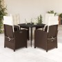 Set comedor de jardín 5 piezas y cojines ratán sintético marrón de , Conjuntos de jardín - Ref: Foro24-3212331, Precio: 630,9...