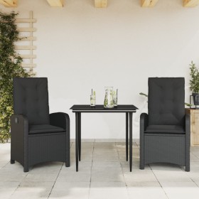 3-teiliges Garten-Esszimmer-Set mit Kissen synthetisches Rattan schwarz von , Gartensets - Ref: Foro24-3212310, Preis: 373,71...