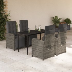 5-teiliges Garten-Esszimmerset mit synthetischen Rattankissen grau von , Gartensets - Ref: Foro24-3212558, Preis: 824,99 €, R...