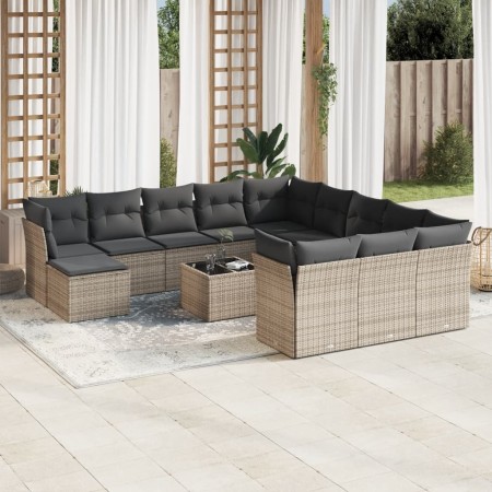 Set of garden sofas with 13 pieces of gray synthetic rattan cushions by , Garden sets - Ref: Foro24-3250479, Price: 820,97 €,...