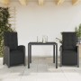 Small table and chairs with 3 black synthetic rattan cushions. by , Garden sets - Ref: Foro24-3212456, Price: 356,21 €, Disco...