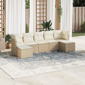 Set of 7-piece garden sofas and beige synthetic rattan cushions by , Garden sets - Ref: Foro24-3249867, Price: 471,75 €, Disc...