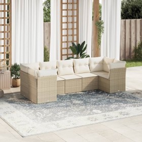 Set of 7-piece garden sofas and beige synthetic rattan cushions by , Garden sets - Ref: Foro24-3249957, Price: 500,76 €, Disc...