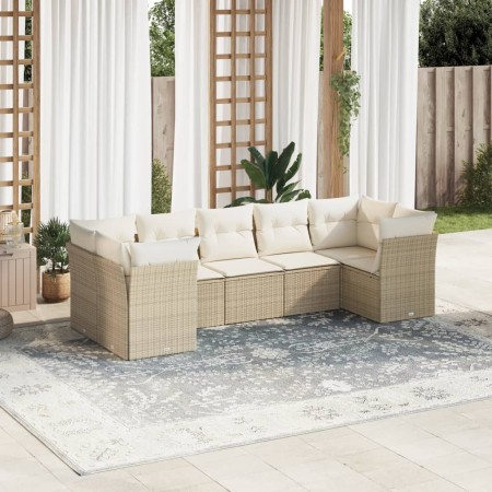 Set of 7-piece garden sofas and beige synthetic rattan cushions by , Garden sets - Ref: Foro24-3249957, Price: 473,58 €, Disc...