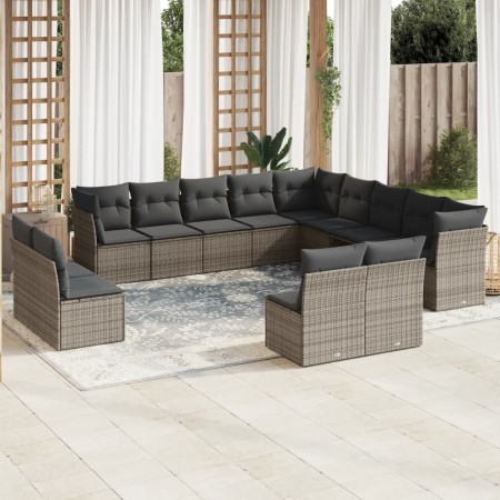 Set of garden sofas with 13 pieces of gray synthetic rattan cushions by , Garden sets - Ref: Foro24-3250329, Price: 821,61 €,...