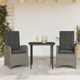 3-teiliges Garten-Esszimmerset mit synthetischen Rattankissen grau von , Gartensets - Ref: Foro24-3212350, Preis: 421,99 €, R...