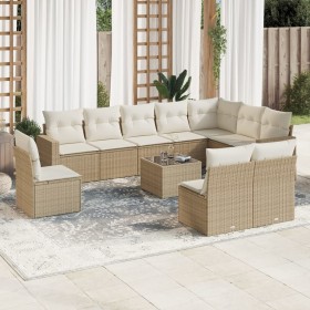 Set de sofás de jardín 11pzas con cojines ratán sintético beige de , Sofás modulares de exterior - Ref: Foro24-3251455, Preci...