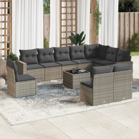 11-teilige Gartensofagarnitur und graue synthetische Rattankissen von , Modulare Sofas für den Außenbereich - Ref: Foro24-325...