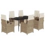 Set comedor de jardín 7 pzas con cojines ratán sintético beige de , Conjuntos de jardín - Ref: Foro24-3212574, Precio: 996,88...