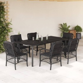 Set de comedor de jardín 7 pzas y cojines ratán sintético negro de , Conjuntos de jardín - Ref: Foro24-3212108, Precio: 822,9...