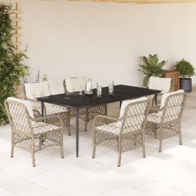 7-piece garden dining set with beige synthetic rattan cushions by , Garden sets - Ref: Foro24-3212143, Price: 992,99 €, Disco...