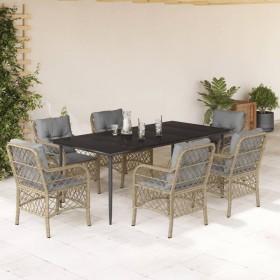 7-teiliges Garten-Essset mit beigen Kissen aus synthetischem Rattan von , Gartensets - Ref: Foro24-3212157, Preis: 792,99 €, ...