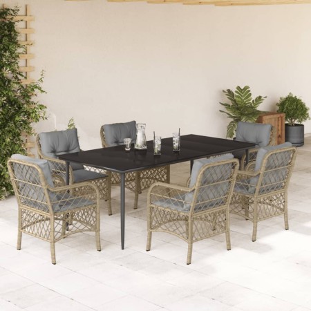 7-teiliges Garten-Essset mit beigen Kissen aus synthetischem Rattan von , Gartensets - Ref: Foro24-3212157, Preis: 792,66 €, ...