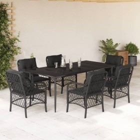 7-teiliges Garten-Essset und schwarze Kissen aus synthetischem Rattan von , Gartensets - Ref: Foro24-3212101, Preis: 809,99 €...