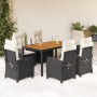 Set de comedor de jardín 7 pzas y cojines ratán sintético negro de , Conjuntos de jardín - Ref: Foro24-3212658, Precio: 854,6...