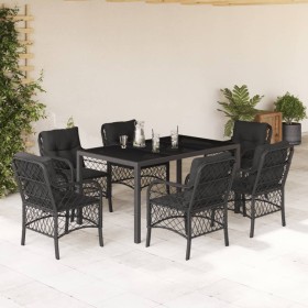 7-teiliges Garten-Essset und schwarze Kissen aus synthetischem Rattan von , Gartensets - Ref: Foro24-3212027, Preis: 780,38 €...