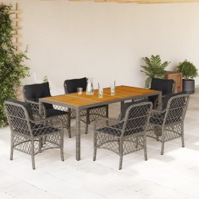 Set comedor jardín 7 pzas y cojines ratán sintético gris de , Conjuntos de jardín - Ref: Foro24-3212052, Precio: 703,99 €, De...