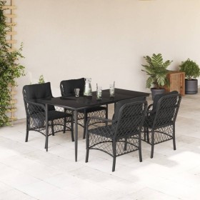 5-teiliges Gartenmöbel-Set mit Kissen synthetisches Rattan schwarz von , Gartensets - Ref: Foro24-3212099, Preis: 557,99 €, R...