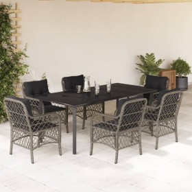 Garden dining set 7 pieces and gray synthetic rattan cushions by , Garden sets - Ref: Foro24-3212136, Price: 822,99 €, Discou...