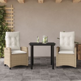 Set comedor de jardín 3 pzas con cojines ratán sintético beige de , Conjuntos de jardín - Ref: Foro24-3212812, Precio: 324,99...