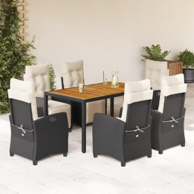 7-teiliges Garten-Esszimmerset und Kissen synthetisches Rattan schwarz von , Gartensets - Ref: Foro24-3212903, Preis: 909,99 ...