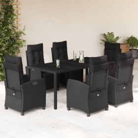 Set de comedor de jardín 7 pzas y cojines ratán sintético negro de , Conjuntos de jardín - Ref: Foro24-3212892, Precio: 1,00 ...