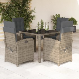 5-teiliges Garten-Esszimmerset mit synthetischen Rattankissen grau von , Gartensets - Ref: Foro24-3212213, Preis: 701,33 €, R...