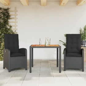 3-teilige Garten-Essgruppe mit schwarzen Kissen aus synthetischem Rattan von , Gartensets - Ref: Foro24-3212230, Preis: 408,9...