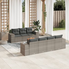 Garden sofa set 8 pieces and gray synthetic rattan cushions by , Garden sets - Ref: Foro24-3257684, Price: 590,99 €, Discount: %