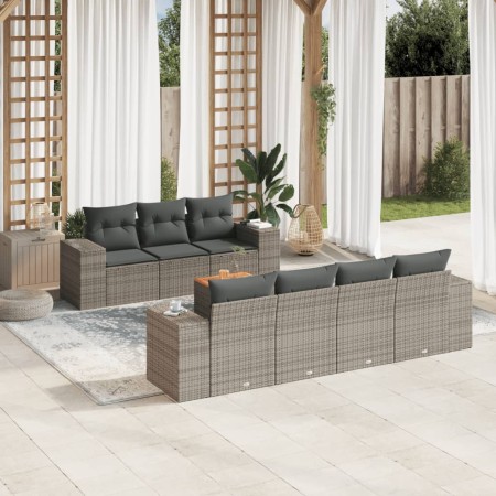 Garden sofa set 8 pieces and gray synthetic rattan cushions by , Garden sets - Ref: Foro24-3257684, Price: 595,51 €, Discount: %