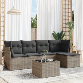 6-piece garden furniture set and gray synthetic rattan cushions by , Garden sets - Ref: Foro24-3249409, Price: 378,55 €, Disc...