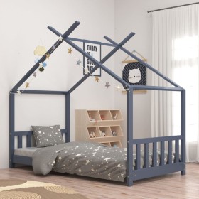 Estructura de cama infantil madera maciza pino gris 80x160 cm de vidaXL, Cunas y camas para niños - Ref: Foro24-283371, Preci...