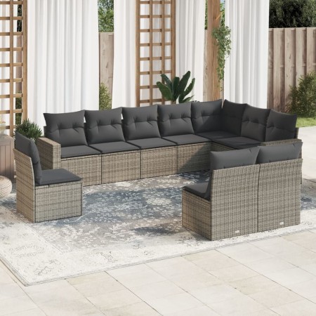 Set de sofás de jardín 10 pzas con cojines ratán sintético gris de , Sofás modulares de exterior - Ref: Foro24-3251447, Preci...