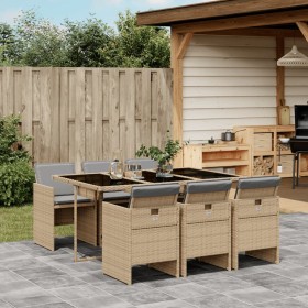 7-teiliges Garten-Essset mit beigen Kissen aus synthetischem Rattan von , Gartensets - Ref: Foro24-3210552, Preis: 656,21 €, ...