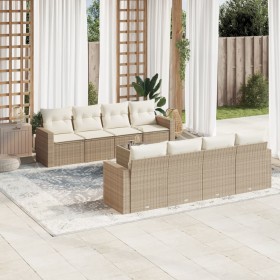 9-teiliges Gartensofa-Set mit beigen synthetischen Rattankissen von , Modulare Sofas für den Außenbereich - Ref: Foro24-32510...