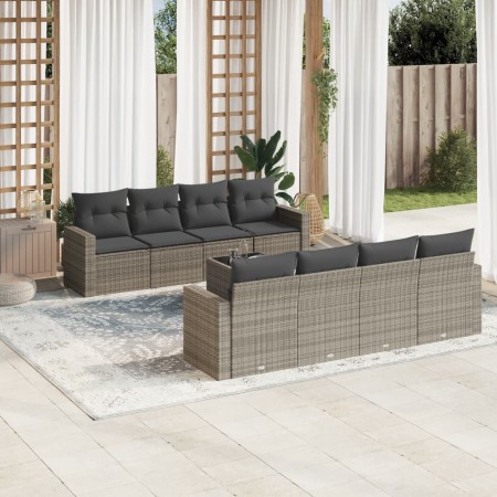 9-teiliges Gartenmöbel-Set und graue synthetische Rattankissen von , Modulare Sofas für den Außenbereich - Ref: Foro24-325108...