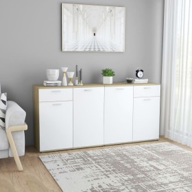 Sideboard aus weißem Holzwerkstoff in Sonoma-Eiche, 160 x 36 x 75 cm von , Sideboards - Ref: Foro24-3054776, Preis: 218,99 €,...