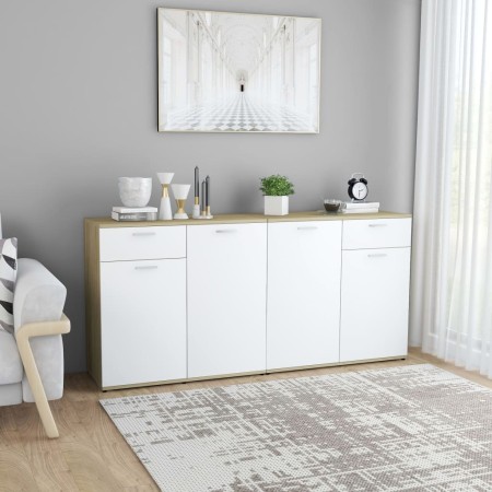 Sonoma oak white engineered wood sideboard 160x36x75 cm by , Sideboards - Ref: Foro24-3054776, Price: 218,99 €, Discount: %