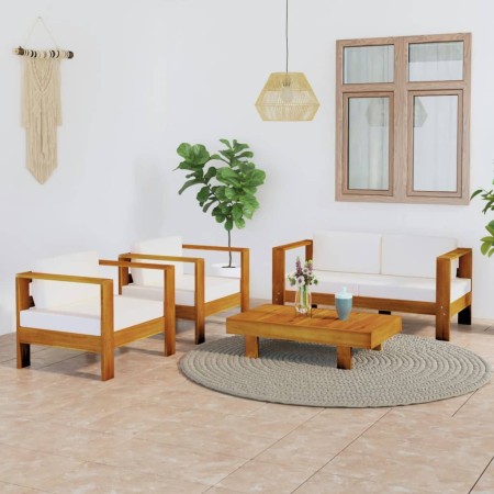 Garden furniture 4 pcs cushions cream acacia wood by , Garden sets - Ref: Foro24-3057929, Price: 671,53 €, Discount: %