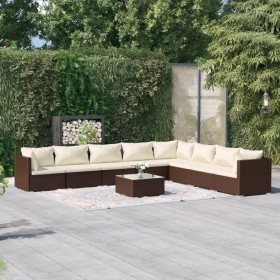 9-teiliges Gartenmöbel-Set und braune synthetische Rattankissen von , Gartensets - Ref: Foro24-3101778, Preis: 583,99 €, Raba...