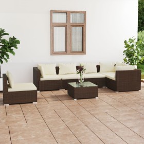 7-piece garden furniture set and brown synthetic rattan cushions by , Garden sets - Ref: Foro24-3102330, Price: 459,99 €, Dis...