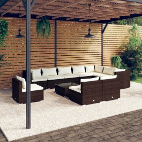 Set muebles de jardín 11 pzas y cojines ratán sintético marrón de , Conjuntos de jardín - Ref: Foro24-3102602, Precio: 869,99...