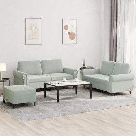 Sofagarnitur mit Kissen, 3-teilig, hellgrauer Samt von , Sofas - Ref: Foro24-3202220, Preis: 528,99 €, Rabatt: %