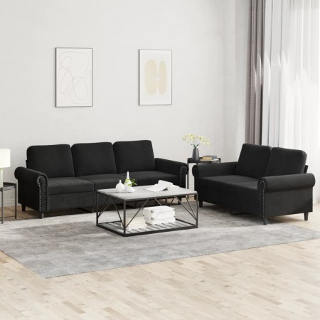 2-teilige Sofagarnitur aus schwarzem Samt mit Kissen von , Sofas - Ref: Foro24-3202255, Preis: 579,59 €, Rabatt: %