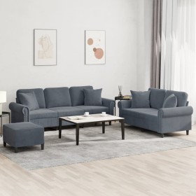 Dreiteilige Sofagarnitur aus dunkelgrauem Samt mit Kissen von , Sofas - Ref: Foro24-3202281, Preis: 646,67 €, Rabatt: %